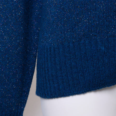 CHANEL Gripoix Button Glitter cardigan cashmere blue WS6110