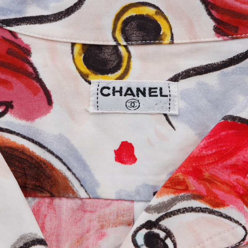 シャネル CHANEL 総柄 ココボタン 長袖シャツ コットン マルチカラー