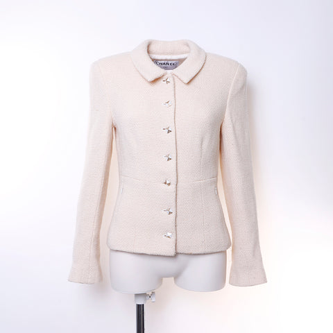 Chanel Chanel Tweed Coco Button Jacke Wolle Beige WS6124