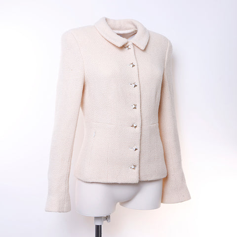 Chanel Chanel Tweed Coco Button Jacke Wolle Beige WS6124