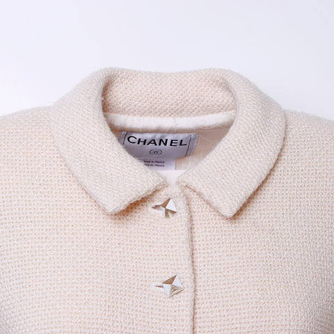 Chanel Chanel Tweed Coco Button Jacke Wolle Beige WS6124