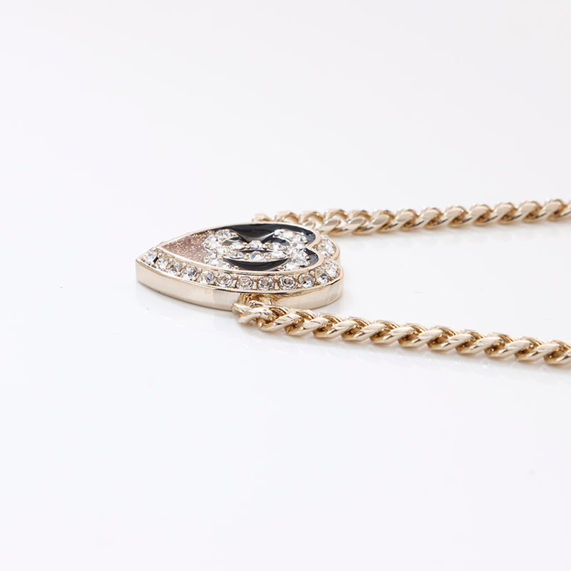 アクセサリー CHANEL Coco Mark Rhinestone Necklace Chanel Coco Mark Rhinestone Heart Necklace Gold WS6134 – NUIR VINTAGE