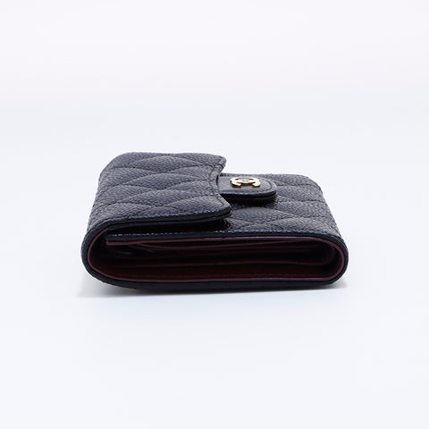 シャネル CHANEL ココマーク キャビアスキン 二つ折り財布 ブラック WS6148
