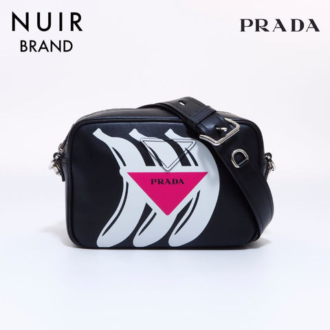 PRADA Banana Print Camera Bag Shoulder Bag Black WS6200