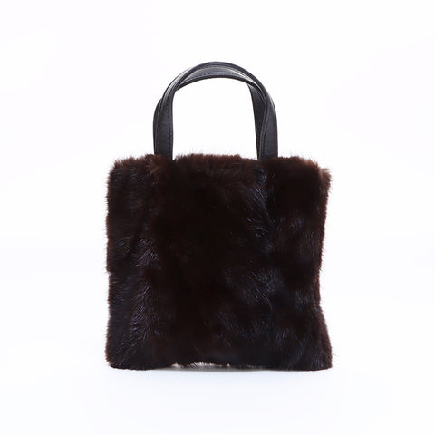 LOEWE Fur Handbag Black Brown WS6206