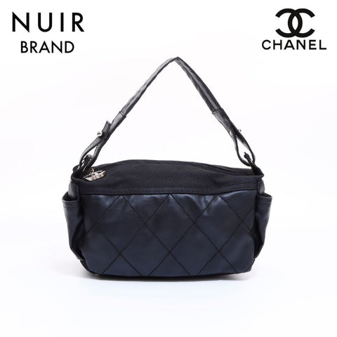 Chanel Canvas Leather Shoulder Bag Black WS6212