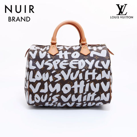 Louis Vuitton LOUIS VUITTON Monogram Graffiti Speedy 30 Boston Bag Brown White WS6225