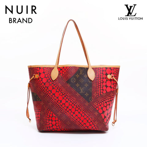 Louis Vuitton LOUIS VUITTON Kusama Yayoi Neverfull MM Tote Bag Brown Red WS6231