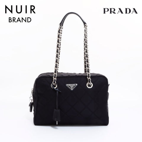 PRADA Nylon Quilted Shoulder Bag Black WS6232