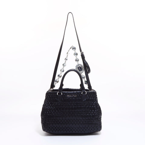 miu miu miu徽标肩带皮革黑色WS6279