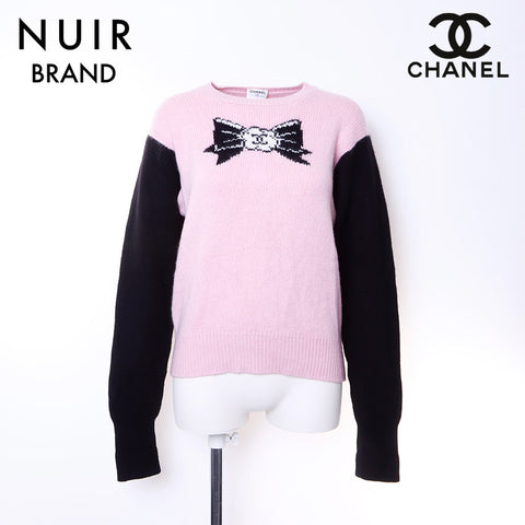 シャネル CHANEL リボン ニット カシミヤ ピンク×ブラック WS6299