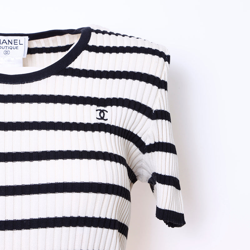 シャネル CHANEL ボーダー ココマーク ニット コットン ベージュ