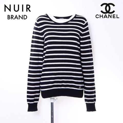 シャネル CHANEL ボーダー ニット カシミヤ ブラックxホワイト WS6342