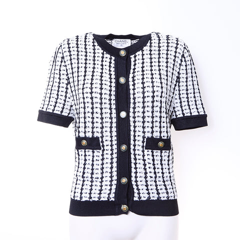 CHANEL COCO Button Short Sleeve cardigan polyester white WS6343