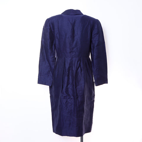 Chanel Coco Button Kleid Hanf Leinen Marine WS6349