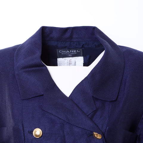 Chanel Coco Button Kleid Hanf Leinen Marine WS6349