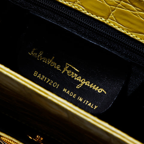 Salvatore Ferragamo Vara embossed leather 2-way handbag yellow WS6377