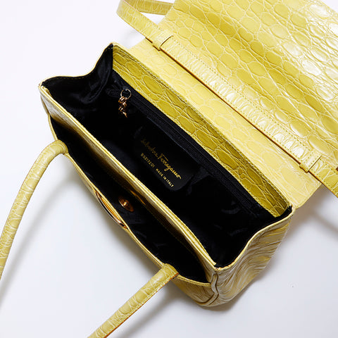 Salvatore Ferragamo Vara embossed leather 2-way handbag yellow WS6377