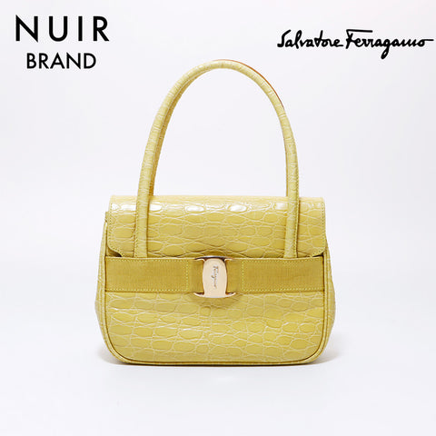 Salvatore Ferragamo Vara embossed leather 2-way handbag yellow WS6377