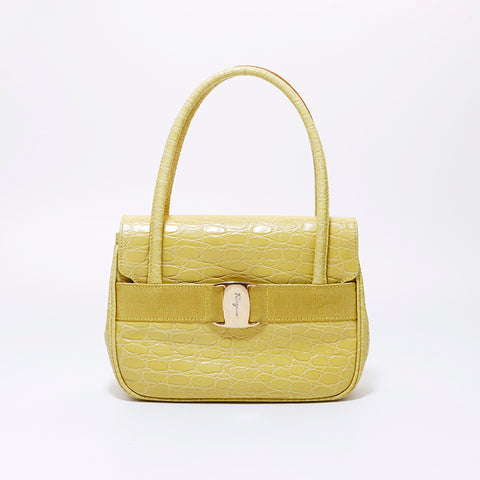 Salvatore Ferragamo Vara embossed leather 2-way handbag yellow WS6377