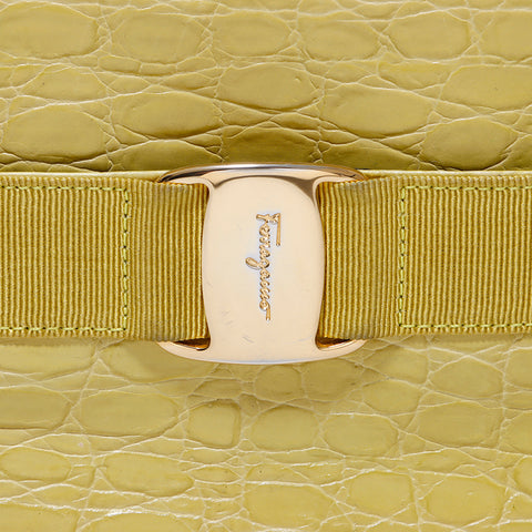 Salvatore Ferragamo Vara embossed leather 2-way handbag yellow WS6377
