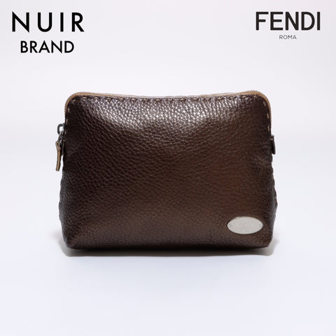 フェンディ FENDI ロゴ ポーチ レザー ブロンズ WS6391