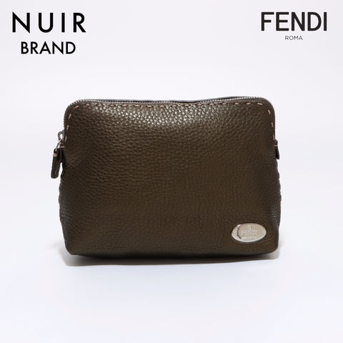 Fendi Serelia Pouch Leather Khaki WS6393