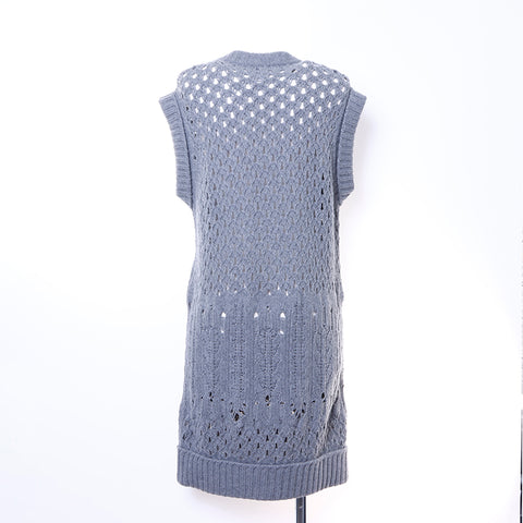 CHANEL Sleeveless knit one piece wool gray WS6395