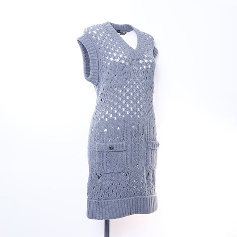 CHANEL Sleeveless knit one piece wool gray WS6395