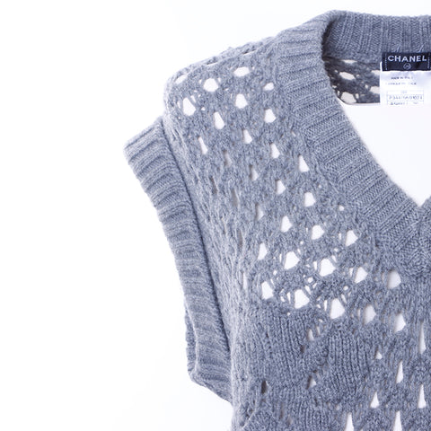 CHANEL Sleeveless knit one piece wool gray WS6395
