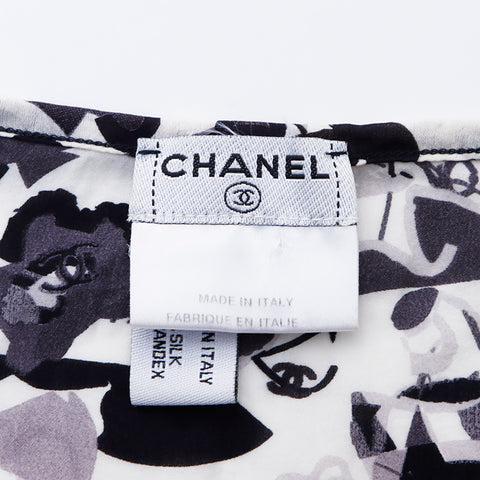 シャネル CHANEL カメリア ココマーク キャミソール シルク ブラック×ホワイト WS6411