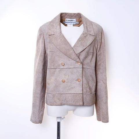 CHANEL Size: 38 Cowhide Suede Leather Double 00C 2000 Jacket beige WS6431