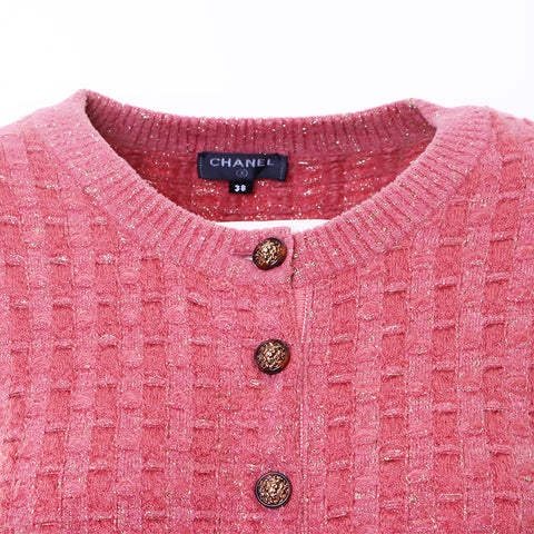 CHANEL Size:38 Lame Knit Short Sleeve Lion one piece pink WS6432