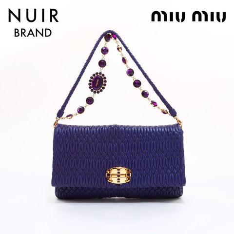 Miu Miu 3WAY Shoulder x Clutch Bijoux Chain Materasse Shoulder Bag Navy WS6450