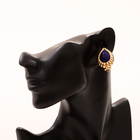 Christian Dior Pair Shape Earring Gold blue WS6459