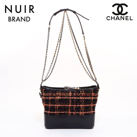 Chanel Gabriel Tweed Hobo Shoulder Bag Black Orange WS6462
