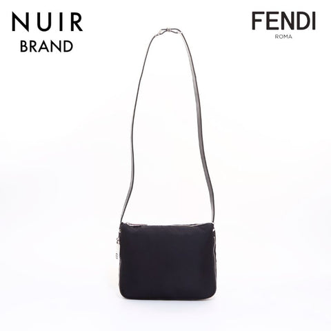FENDI Zucchino Silver Hardware Shoulder Bag Black WS6520