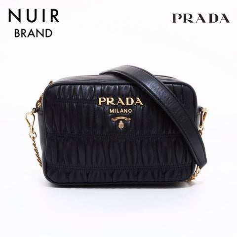 PRADA Leather Chain Shoulder Bag Black WS6525