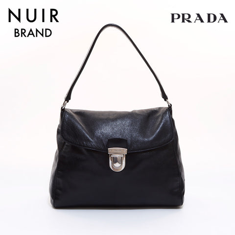 PRADA Leather Shoulder Bag Black WS6539