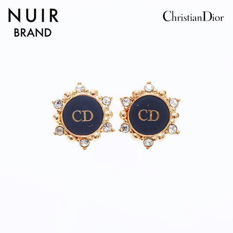 クリスチャンディオール Christian Dior ラインストーン イヤリング ブラック WS6558