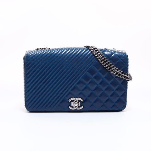 Chanel CHANEL Boy Chanel Vintage Calf 20 Shoulder Bag Navy WS6612