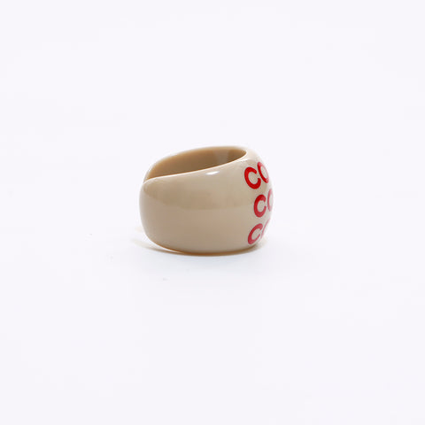 CHANEL coco moon shell round ring Ring Beige red WS6624