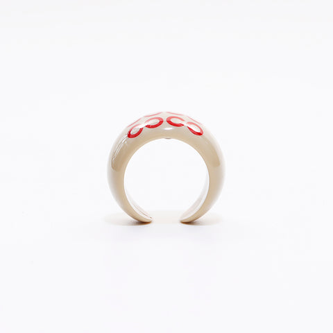 CHANEL bague ronde coquillage de lune coco Bague Beige rouge WS6624
