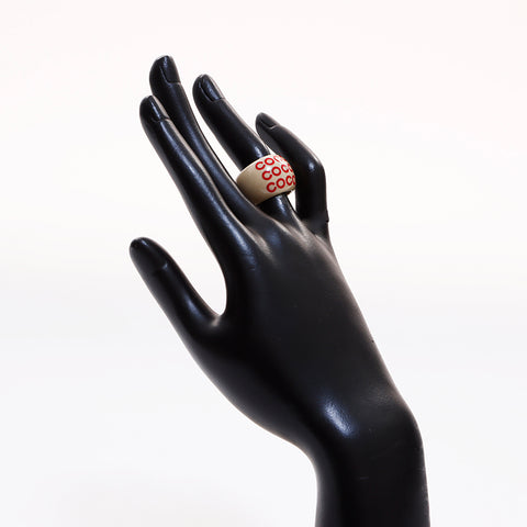 CHANEL coco moon shell round ring Ring Beige red WS6624