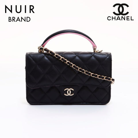香奈儿Chanel Matelasse Mini 2向肩袋黑色粉红色WS6637