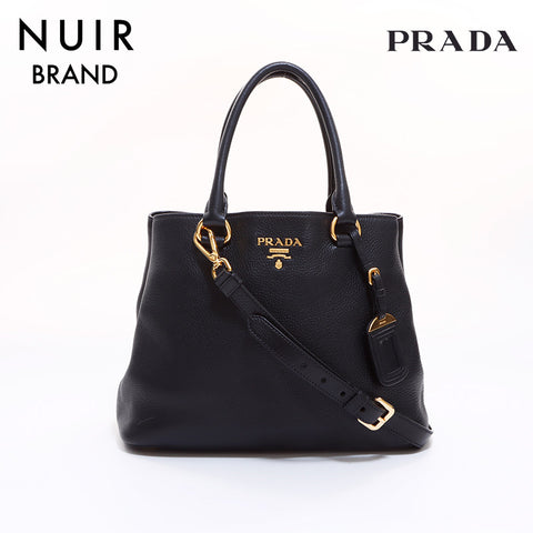 PRADA 2way Leather Tote Bag Black WS6642