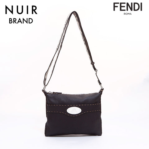 FENDI Serie Leather Shoulder Bag Brown WS6671