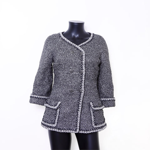 Chanel Size:34 Coco Button Jacket x Skirt Silver Set Up Silver WS6676