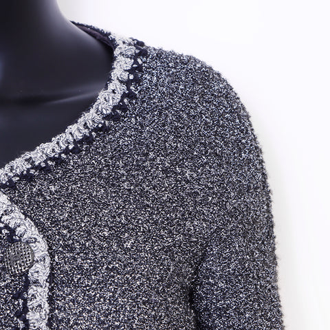 Chanel Size:34 Coco Button Jacket x Skirt Silver Set Up Silver WS6676