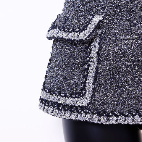 Chanel Size:34 Coco Button Jacket x Skirt Silver Set Up Silver WS6676